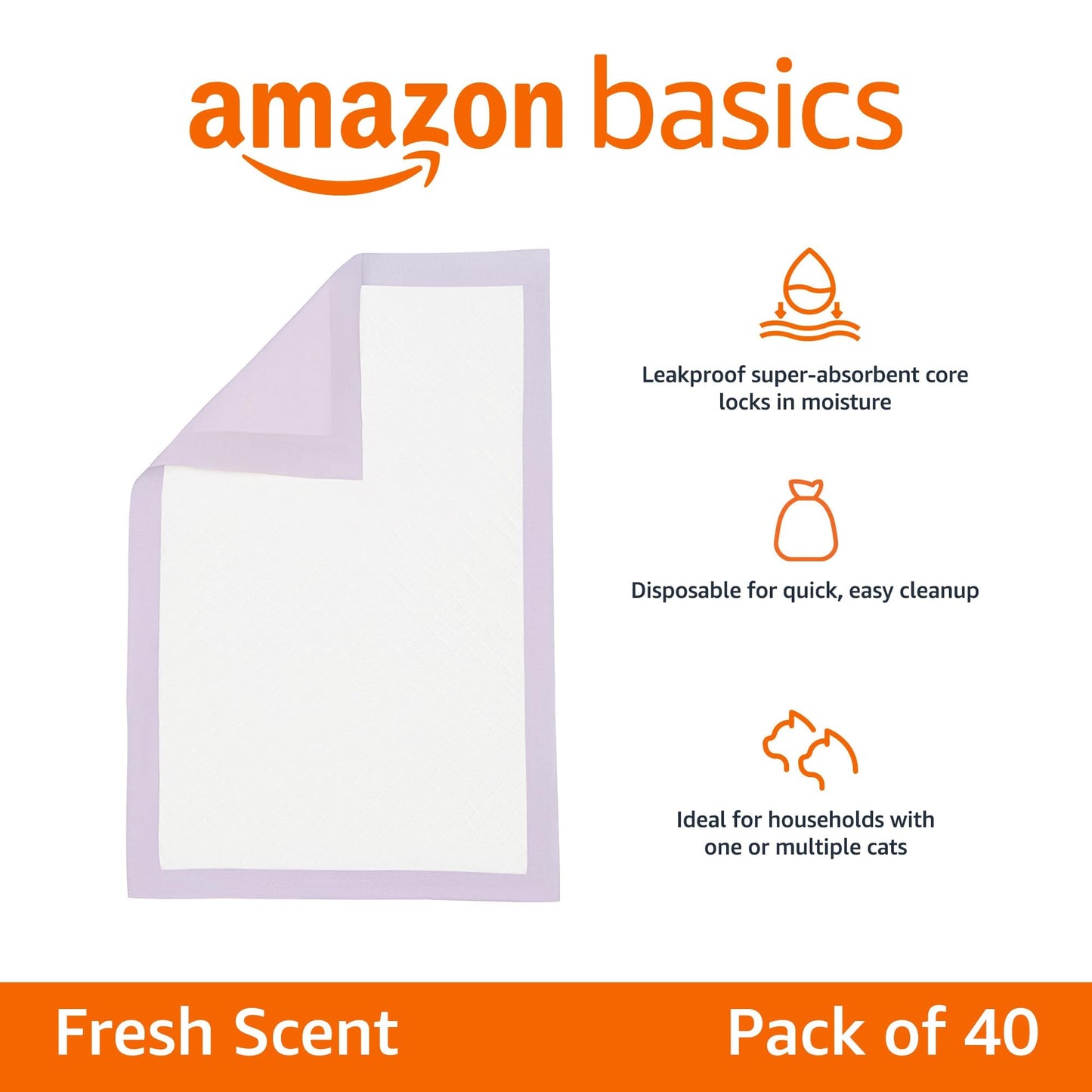 Amazon Basics Cat Pad Refills - Fresh Scent, Pack of 40