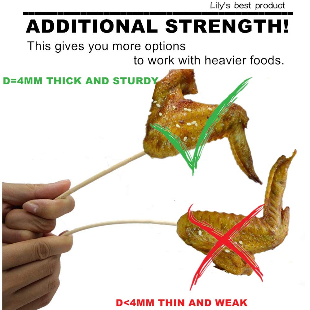 HOPELF 12" Natural Bamboo Skewers for BBQ,Appetiser,Fruit,Cocktail,Kabob,Chocolate Fountain,Grilling,Barbecue,Kitchen,Crafting and Party. Φ=4mm, More Size Choices 6"/8"/10"/14"/16"/30"(100 PCS)-UPStoxs