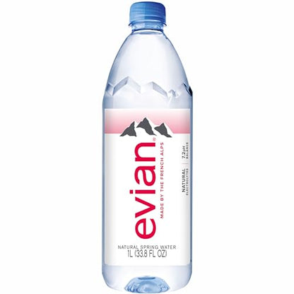 evian Natural Spring Water, PH Balanced with Natural Electrolytes, 33.8fl oz./1L Bottles (pack of 12)-UPStoxs