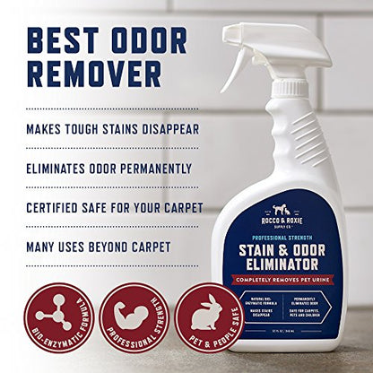 Rocco & Roxie Supply Co. Stain & Odor Eliminator for Strong Odor, 32oz Enzyme Pet Odor Eliminator for Home, Carpet Stain Remover for Cats & Dog Pee, Enzymatic Cat Urine Destroyer, Carpet Cleaner Spray-UPStoxs
