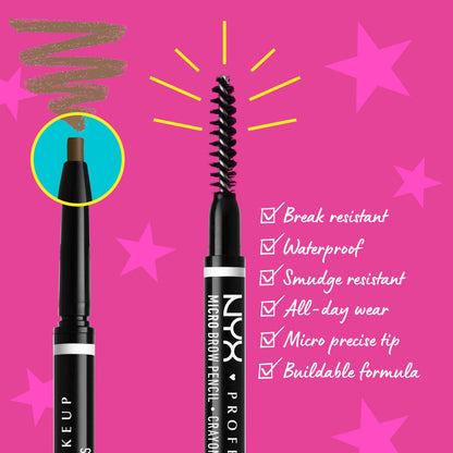 NYX PROFESSIONAL MAKEUP Micro Brow Pencil, Eyebrow Pencil - Black-UPStoxs