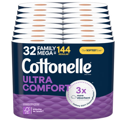 Cottonelle Ultra Comfort Toilet Paper with Cushiony CleaningRipples Texture, 32 Family Mega Rolls (32 Family Mega Rolls = 144 Regular Rolls) (8 Packs of 4), 296 Sheets per Roll, Packaging May Vary-UPStoxs